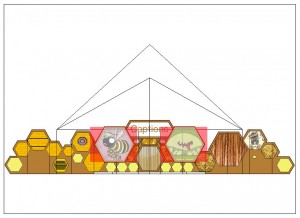 Drawing of the Bee Detective set with hexagon shapes containing bee images.