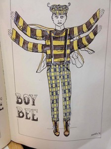 Barnabee (Sophie's brother) in stripey top and braces and cap